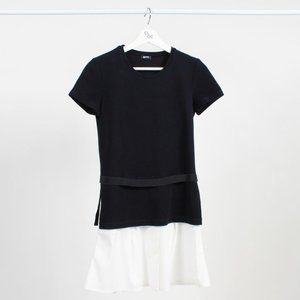 Jil Sander Navy Ribbed Dress with Shirting Detail